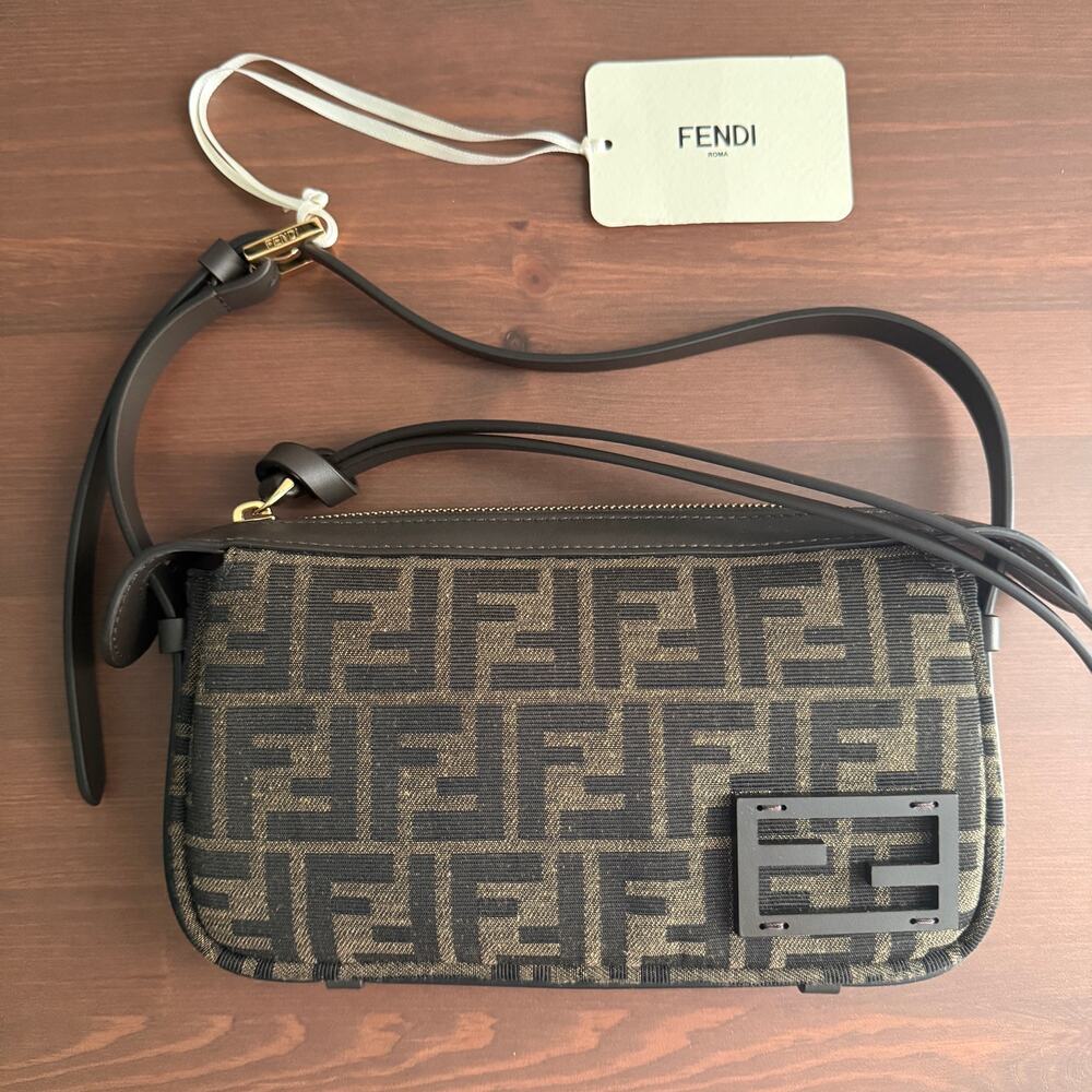 Fendi Simply Mini Bag FF 1974 Jacquard Brown Patent FF Logo Shoulder NWT